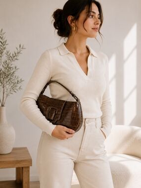 Vintage Dark Brown Faux Croc Shoulder Bag – Patent Faux Leather – 90s/Y2K Style